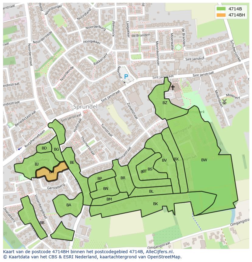 Afbeelding van het postcodegebied 4714 BH op de kaart.