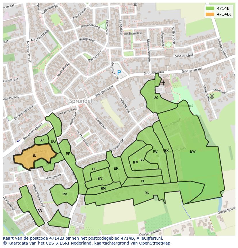 Afbeelding van het postcodegebied 4714 BJ op de kaart.