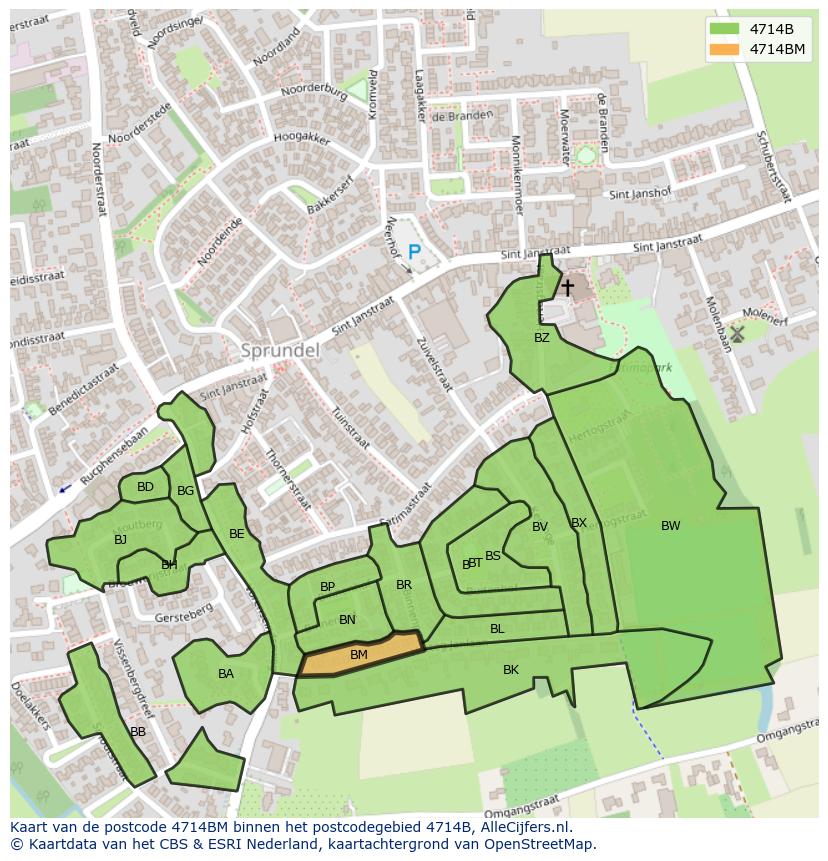 Afbeelding van het postcodegebied 4714 BM op de kaart.