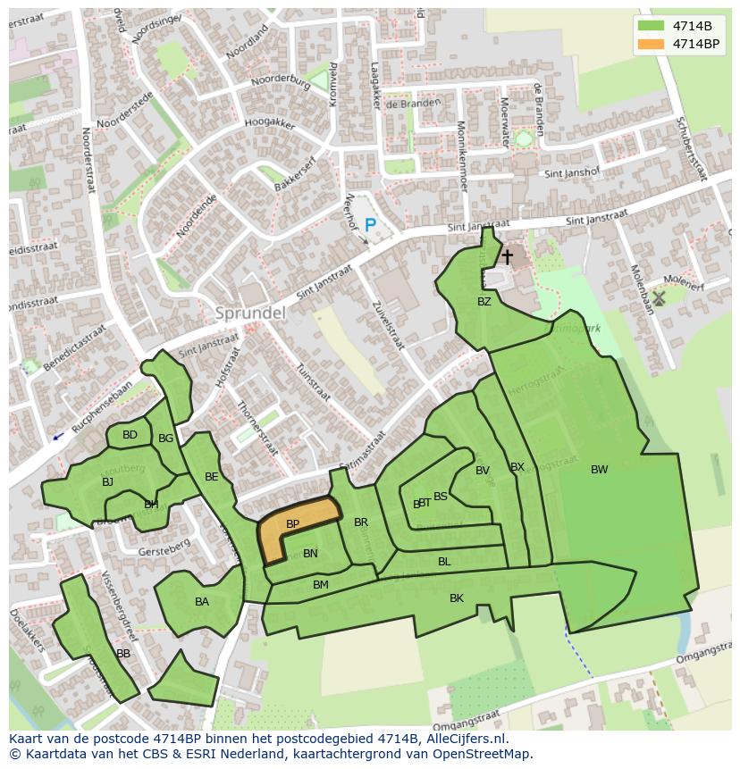 Afbeelding van het postcodegebied 4714 BP op de kaart.