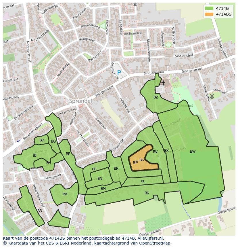 Afbeelding van het postcodegebied 4714 BS op de kaart.