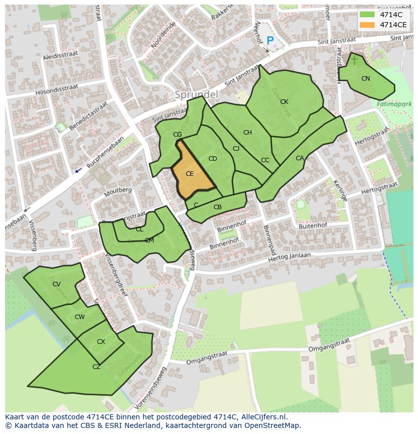 Afbeelding van het postcodegebied 4714 CE op de kaart.
