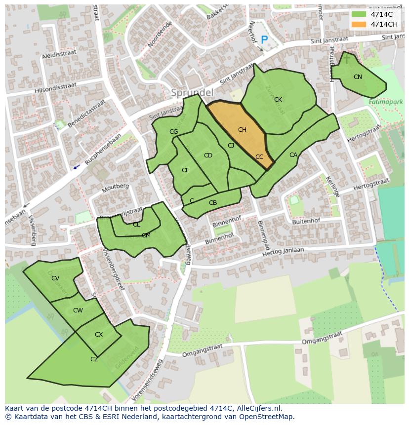 Afbeelding van het postcodegebied 4714 CH op de kaart.