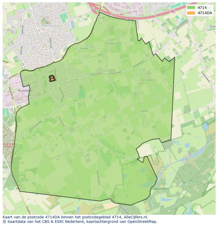 Afbeelding van het postcodegebied 4714 DA op de kaart.