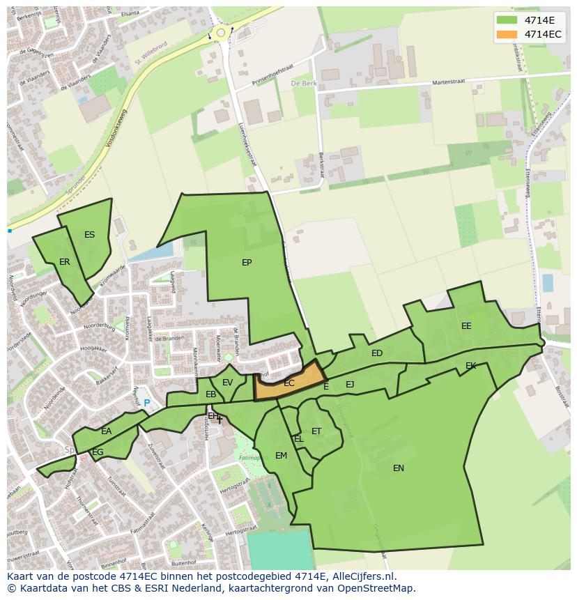 Afbeelding van het postcodegebied 4714 EC op de kaart.