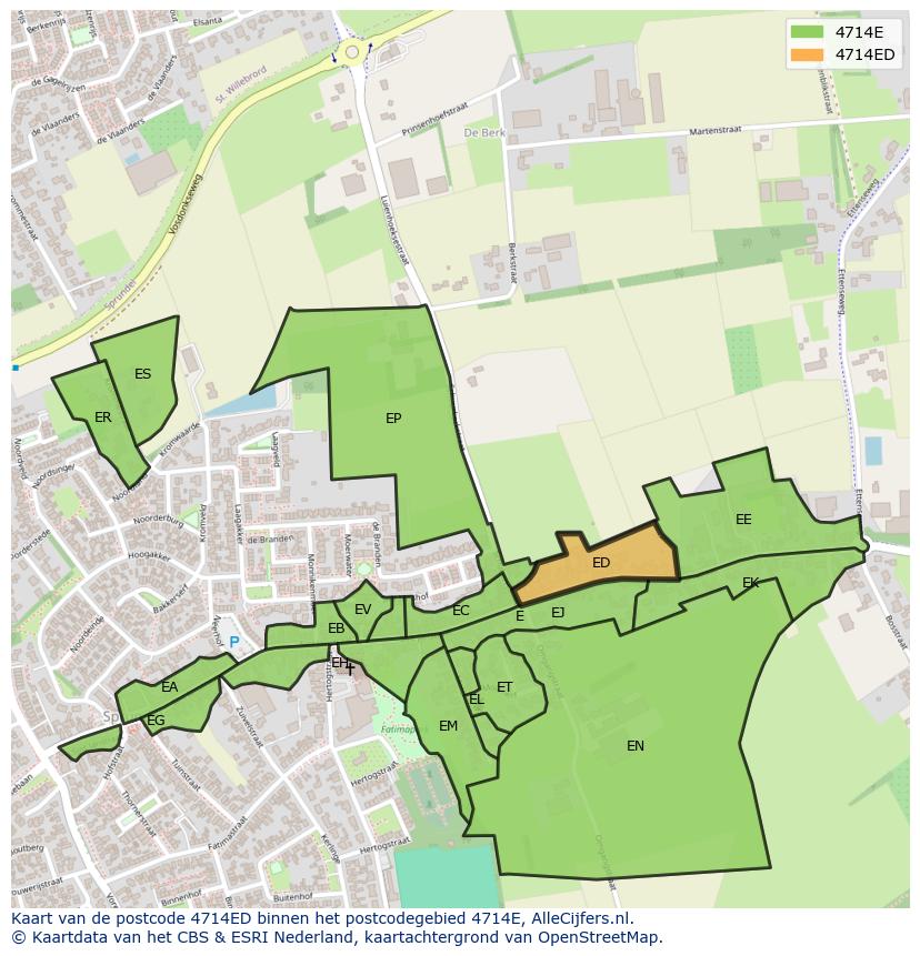 Afbeelding van het postcodegebied 4714 ED op de kaart.