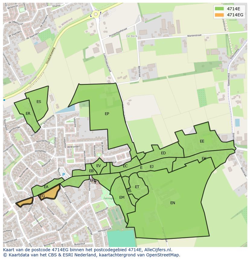 Afbeelding van het postcodegebied 4714 EG op de kaart.