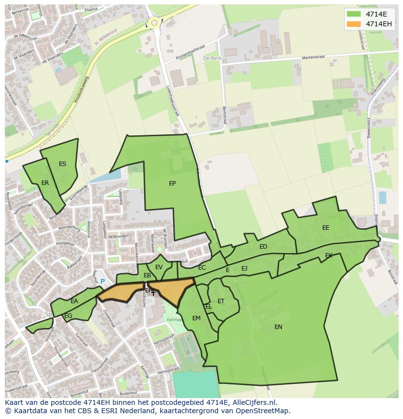 Afbeelding van het postcodegebied 4714 EH op de kaart.