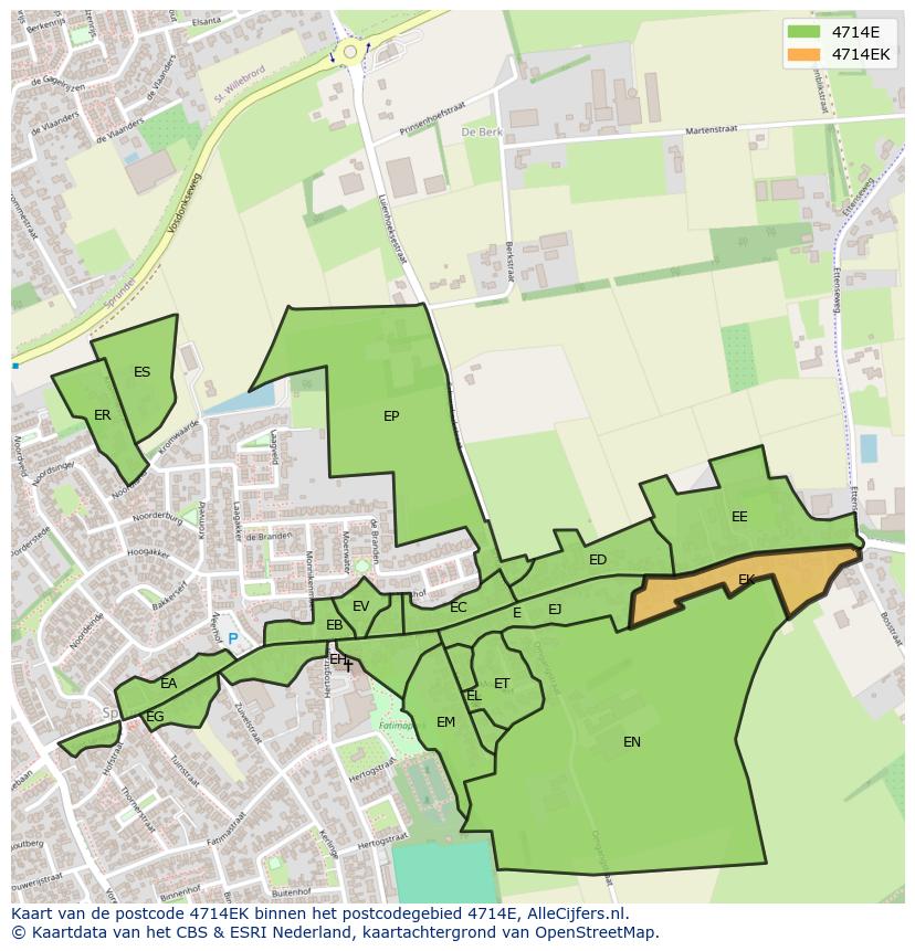 Afbeelding van het postcodegebied 4714 EK op de kaart.