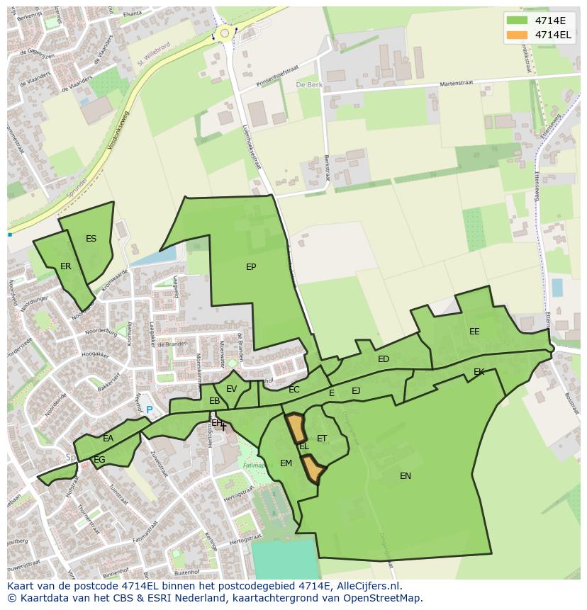 Afbeelding van het postcodegebied 4714 EL op de kaart.