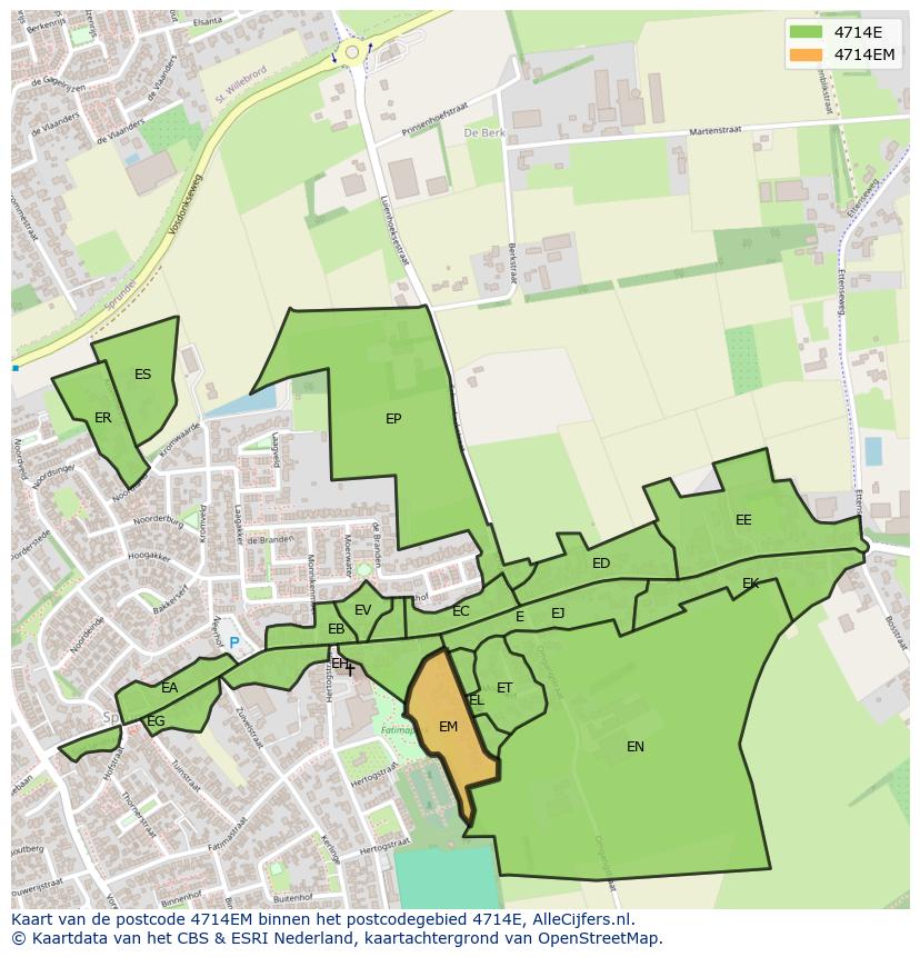 Afbeelding van het postcodegebied 4714 EM op de kaart.