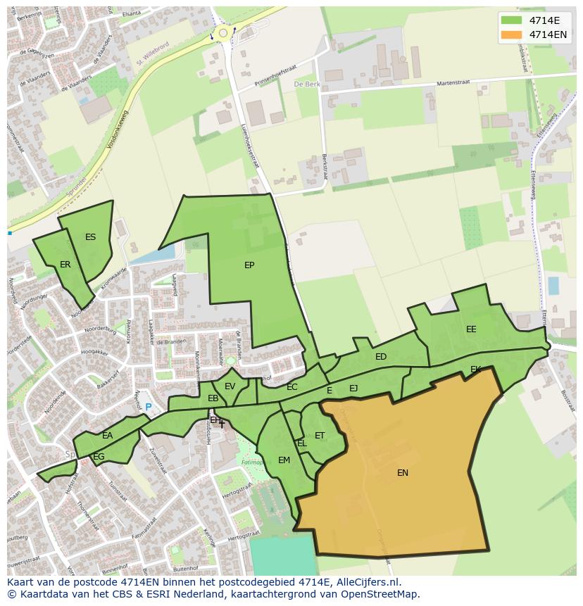Afbeelding van het postcodegebied 4714 EN op de kaart.