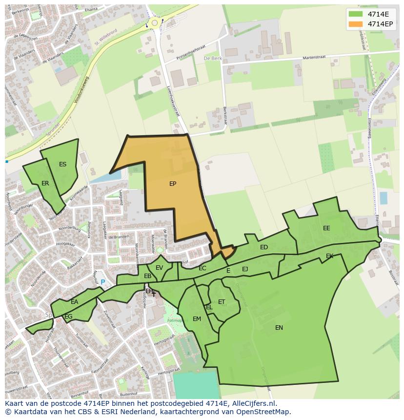 Afbeelding van het postcodegebied 4714 EP op de kaart.