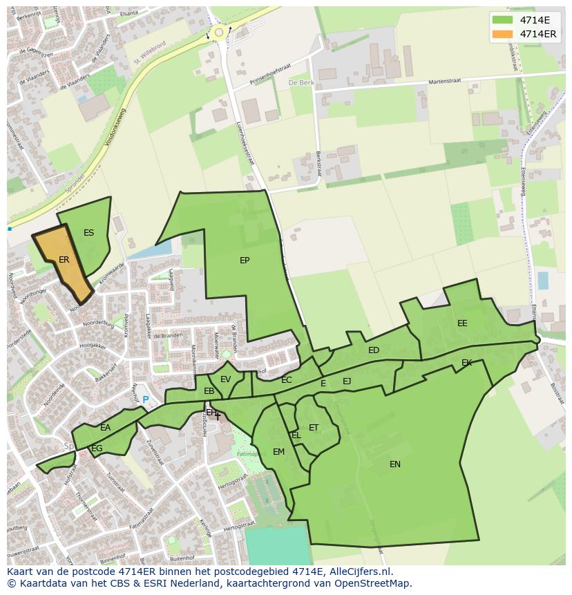 Afbeelding van het postcodegebied 4714 ER op de kaart.