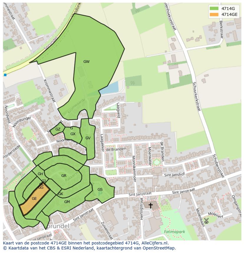 Afbeelding van het postcodegebied 4714 GE op de kaart.