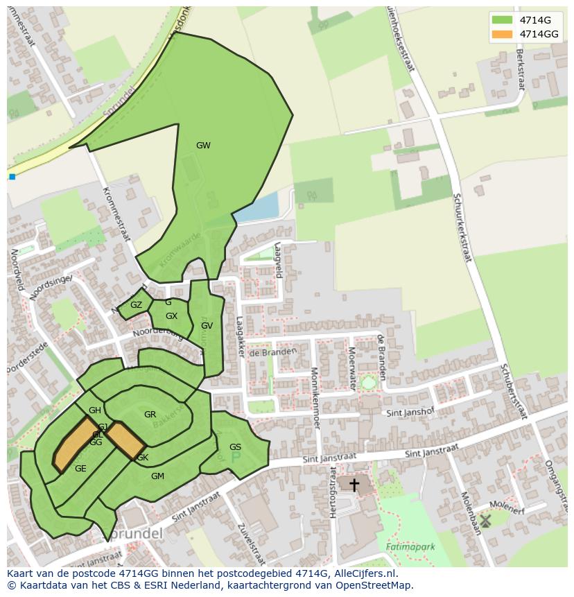 Afbeelding van het postcodegebied 4714 GG op de kaart.