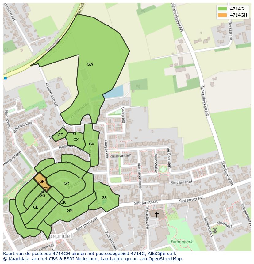 Afbeelding van het postcodegebied 4714 GH op de kaart.