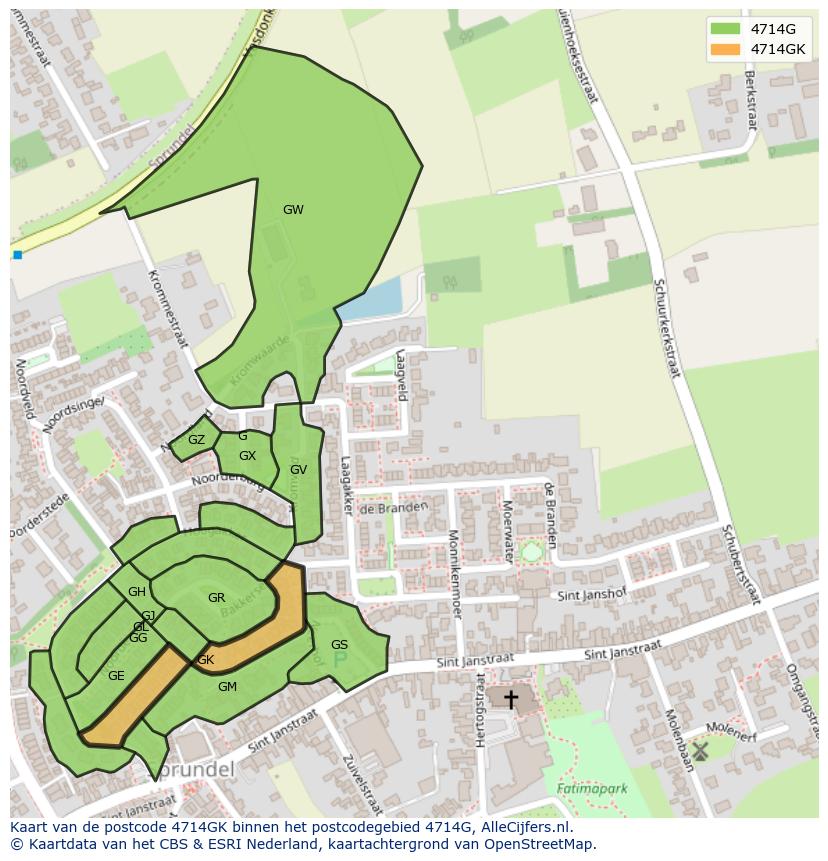 Afbeelding van het postcodegebied 4714 GK op de kaart.