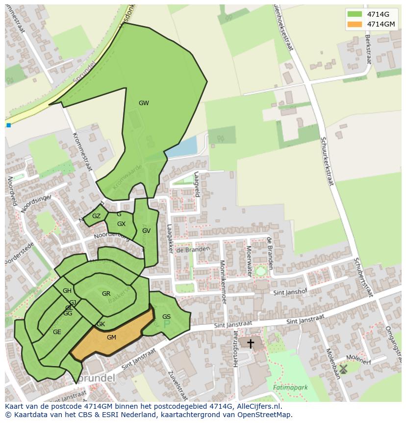 Afbeelding van het postcodegebied 4714 GM op de kaart.