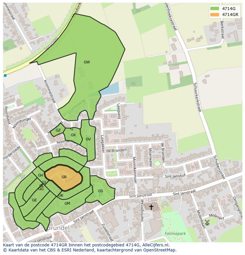 Afbeelding van het postcodegebied 4714 GR op de kaart.