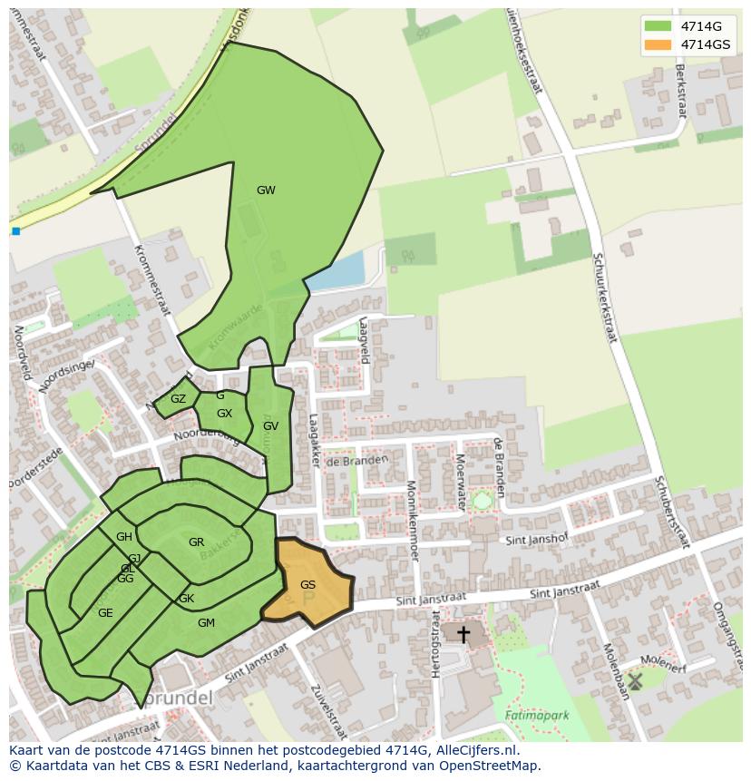 Afbeelding van het postcodegebied 4714 GS op de kaart.