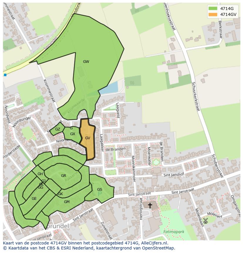 Afbeelding van het postcodegebied 4714 GV op de kaart.