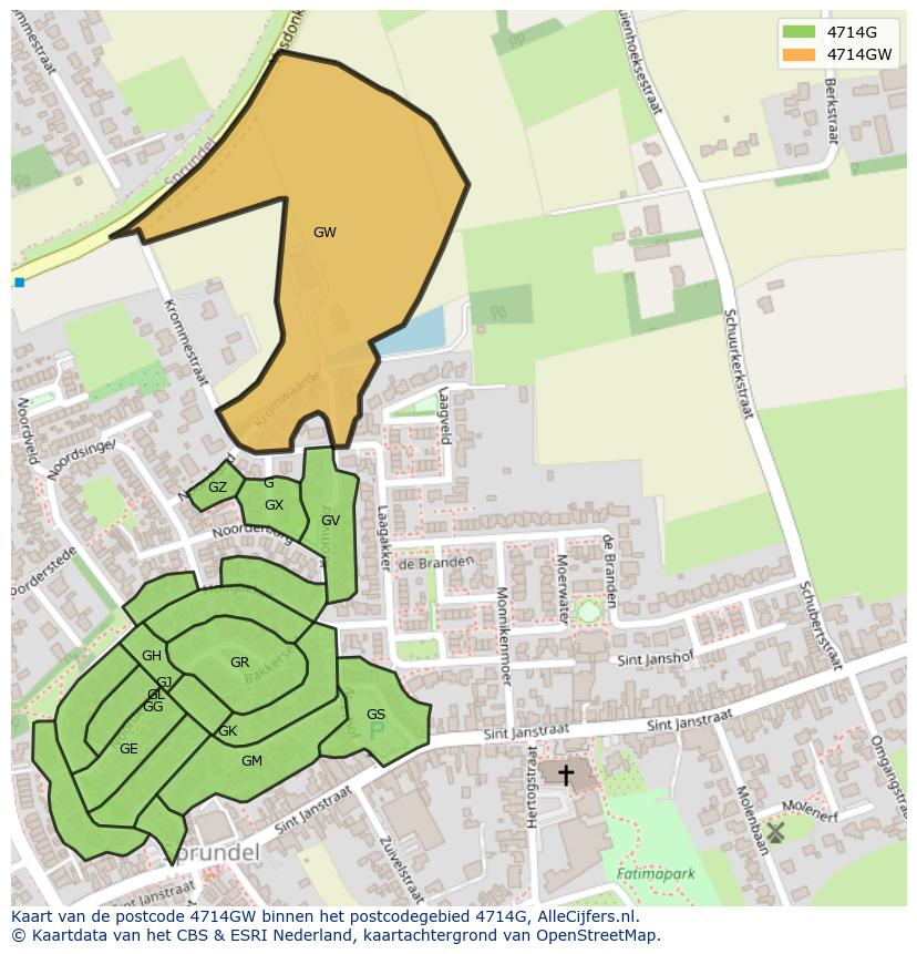 Afbeelding van het postcodegebied 4714 GW op de kaart.