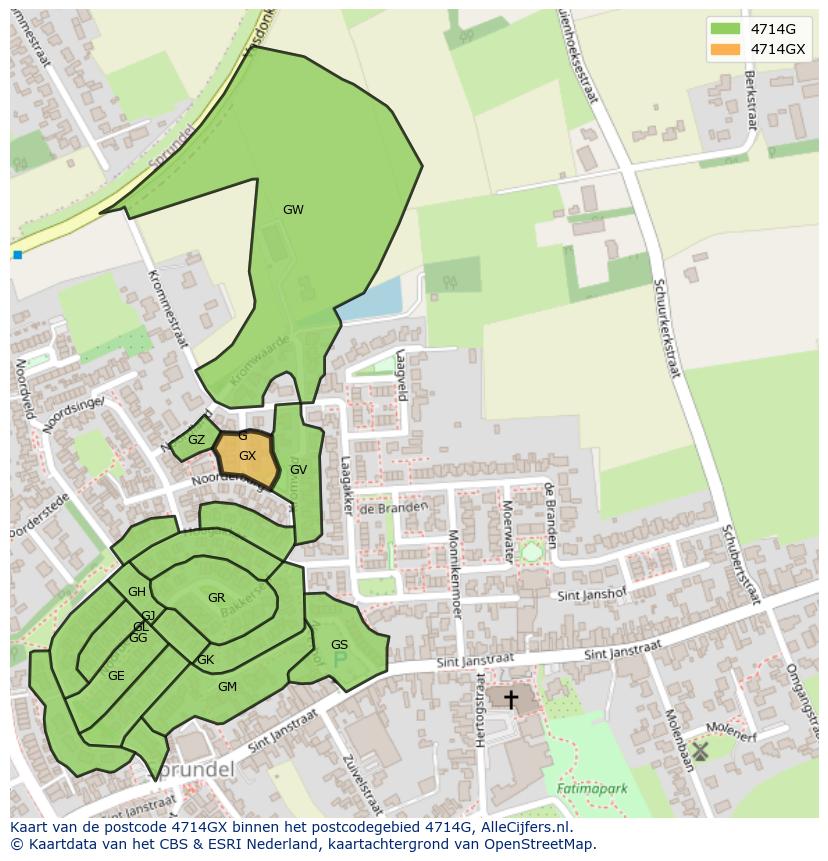 Afbeelding van het postcodegebied 4714 GX op de kaart.