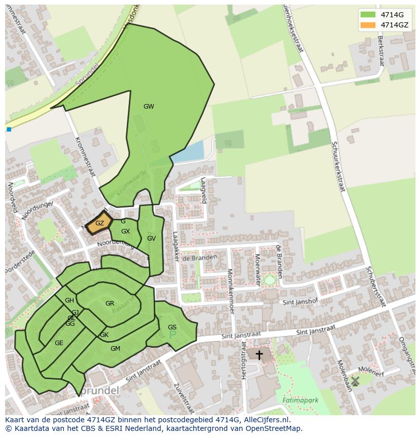 Afbeelding van het postcodegebied 4714 GZ op de kaart.
