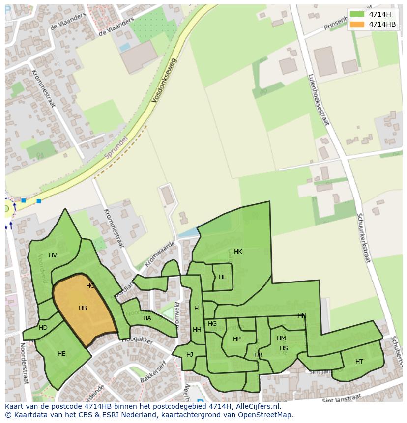 Afbeelding van het postcodegebied 4714 HB op de kaart.