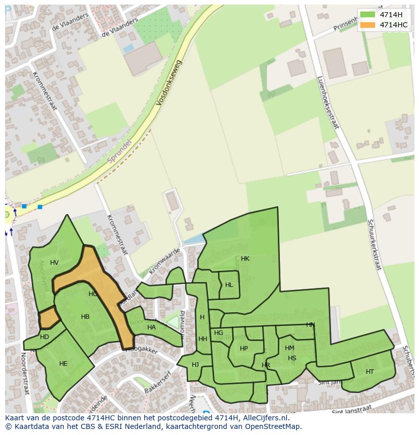 Afbeelding van het postcodegebied 4714 HC op de kaart.
