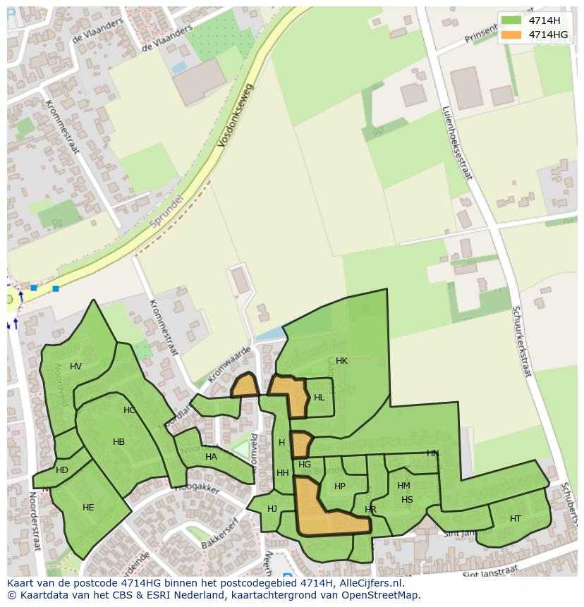 Afbeelding van het postcodegebied 4714 HG op de kaart.