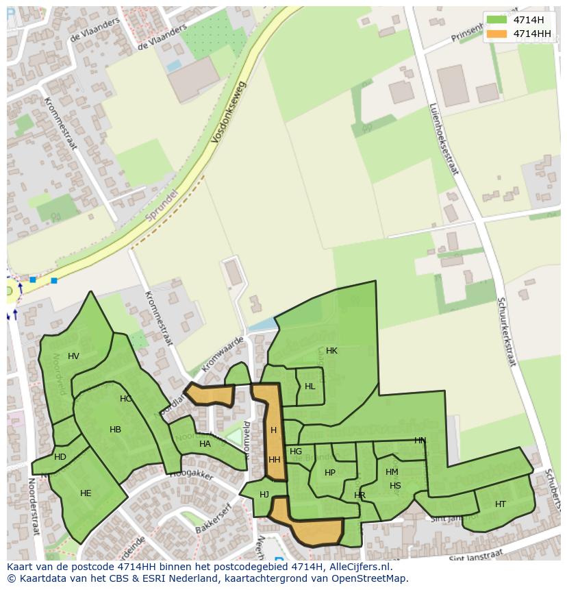 Afbeelding van het postcodegebied 4714 HH op de kaart.