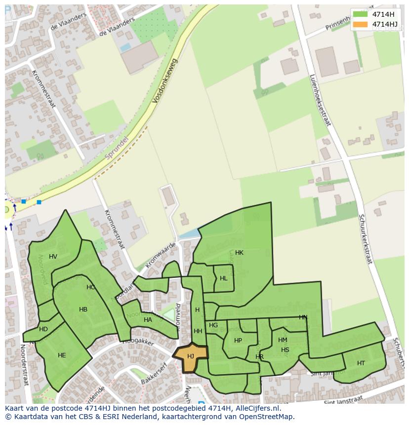 Afbeelding van het postcodegebied 4714 HJ op de kaart.