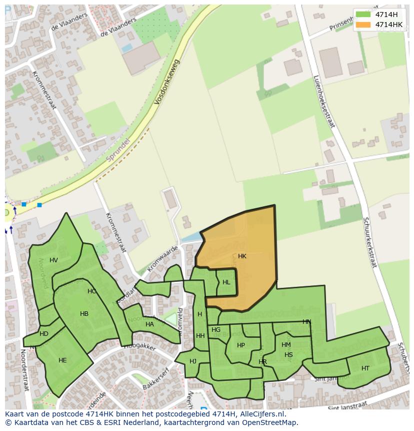 Afbeelding van het postcodegebied 4714 HK op de kaart.