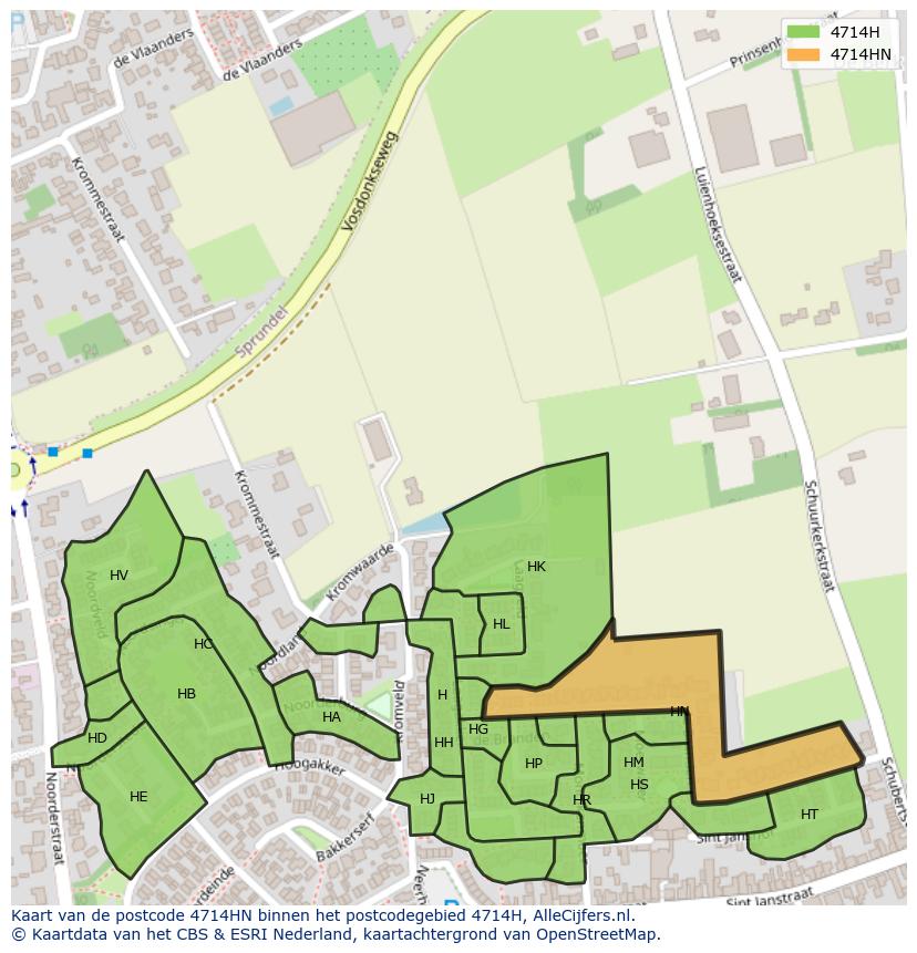 Afbeelding van het postcodegebied 4714 HN op de kaart.