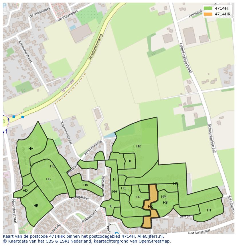 Afbeelding van het postcodegebied 4714 HR op de kaart.