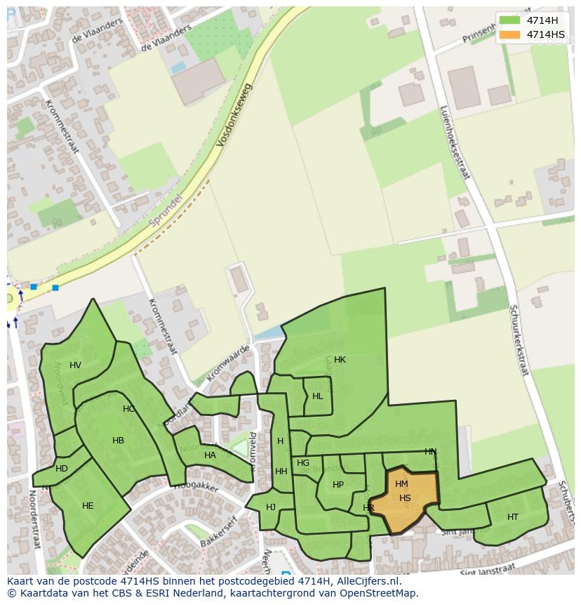 Afbeelding van het postcodegebied 4714 HS op de kaart.