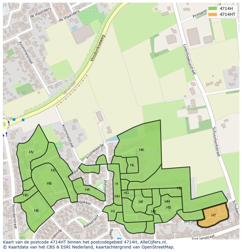 Afbeelding van het postcodegebied 4714 HT op de kaart.