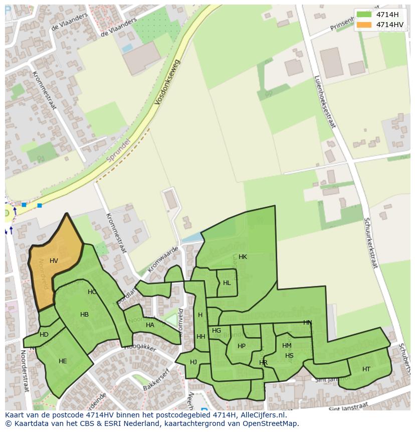 Afbeelding van het postcodegebied 4714 HV op de kaart.