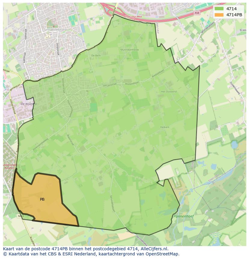 Afbeelding van het postcodegebied 4714 PB op de kaart.