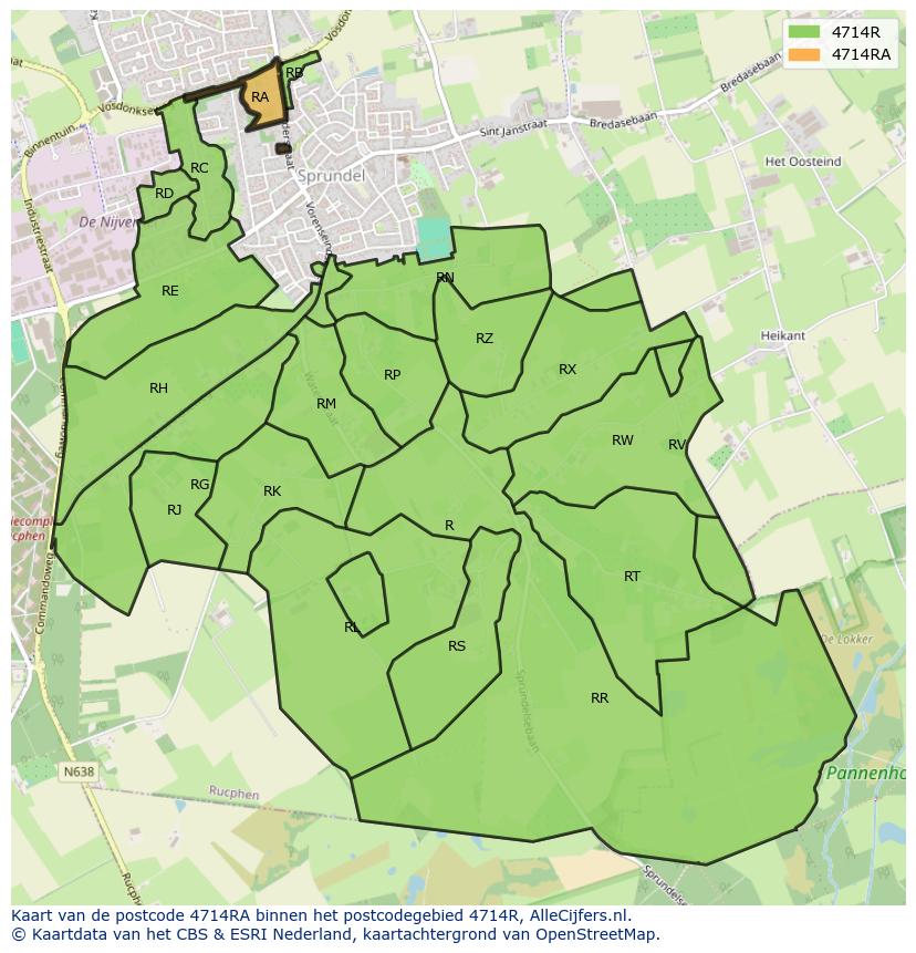 Afbeelding van het postcodegebied 4714 RA op de kaart.