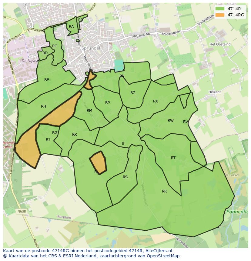 Afbeelding van het postcodegebied 4714 RG op de kaart.
