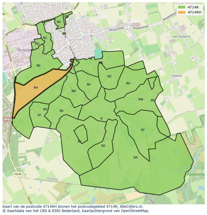 Afbeelding van het postcodegebied 4714 RH op de kaart.
