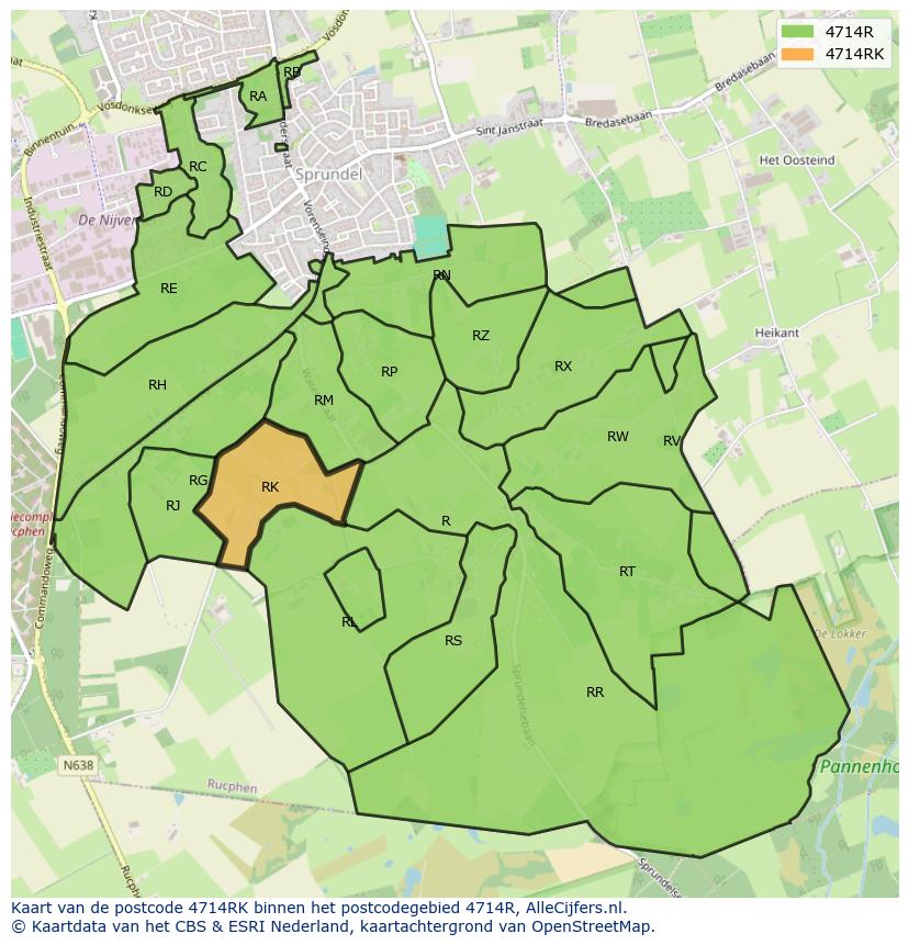 Afbeelding van het postcodegebied 4714 RK op de kaart.