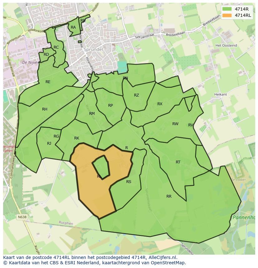 Afbeelding van het postcodegebied 4714 RL op de kaart.
