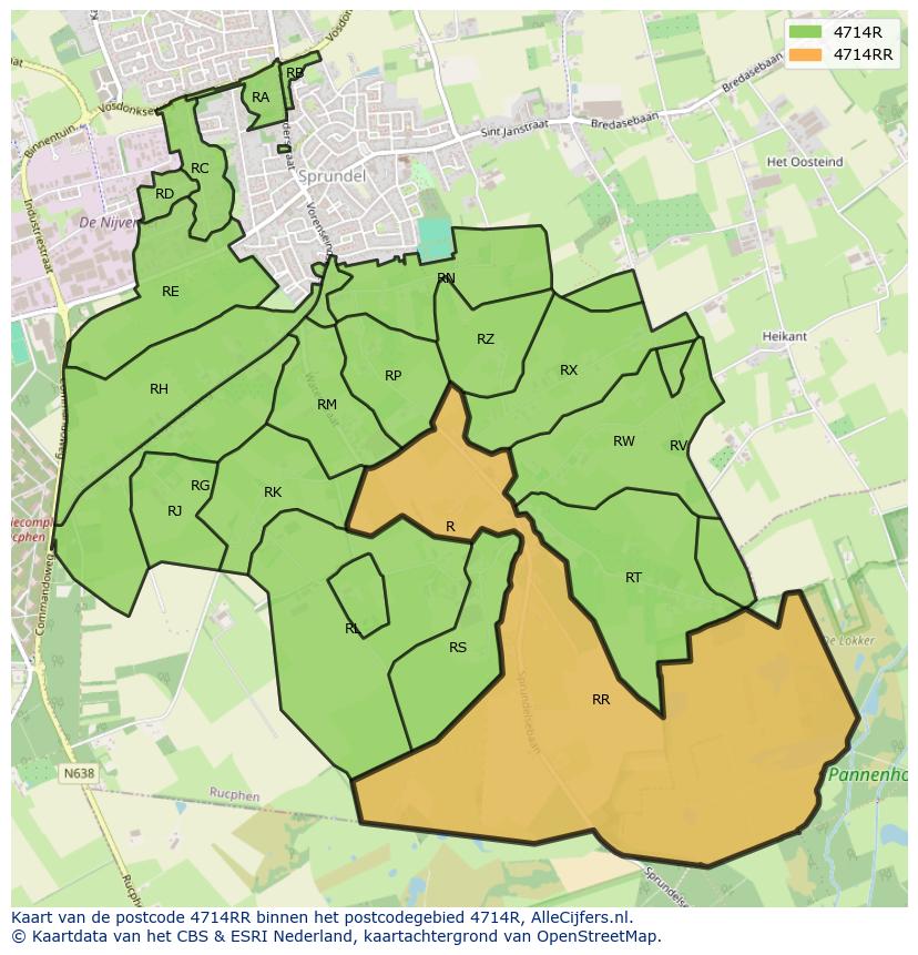 Afbeelding van het postcodegebied 4714 RR op de kaart.