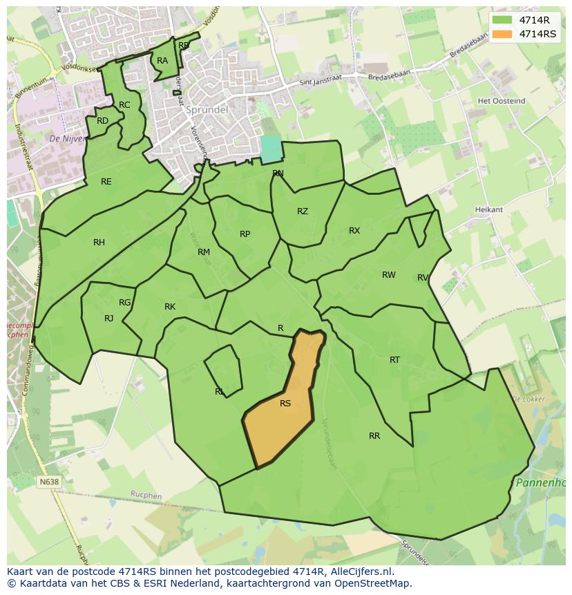 Afbeelding van het postcodegebied 4714 RS op de kaart.