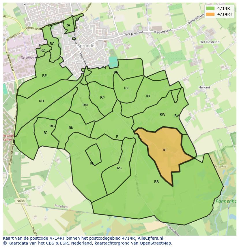 Afbeelding van het postcodegebied 4714 RT op de kaart.