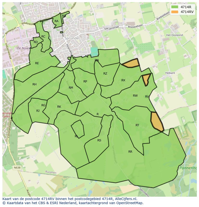 Afbeelding van het postcodegebied 4714 RV op de kaart.